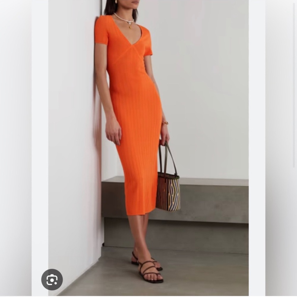 Revolve Solid & Striped Orange Flutter Sleeve Aub… - image 3